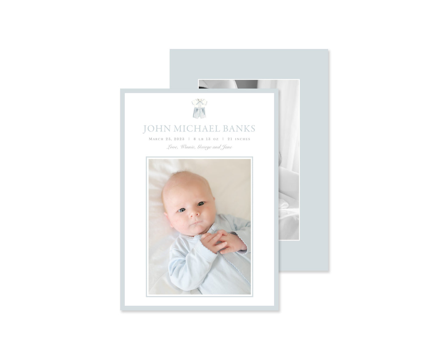 Classic Blue Heirloom Suit Birth Announcement