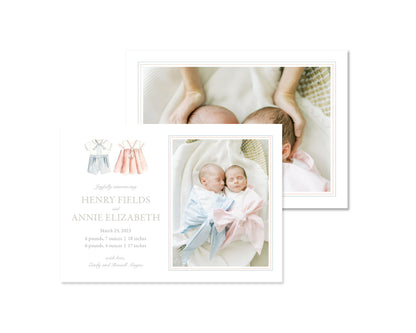 Classic Twins Heirloom Suits Landscape Birth Announcement