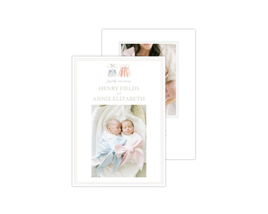 Classic Twins Heirloom Suits Birth Announcement