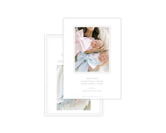 Classic Twins Heirloom Suits Birth Announcement