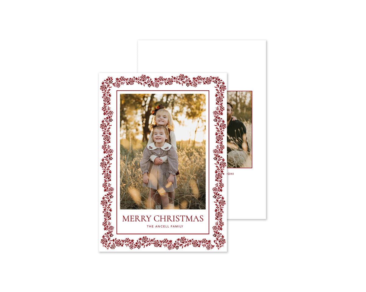 Heritage Garland Personalized Christmas Cards - Red
