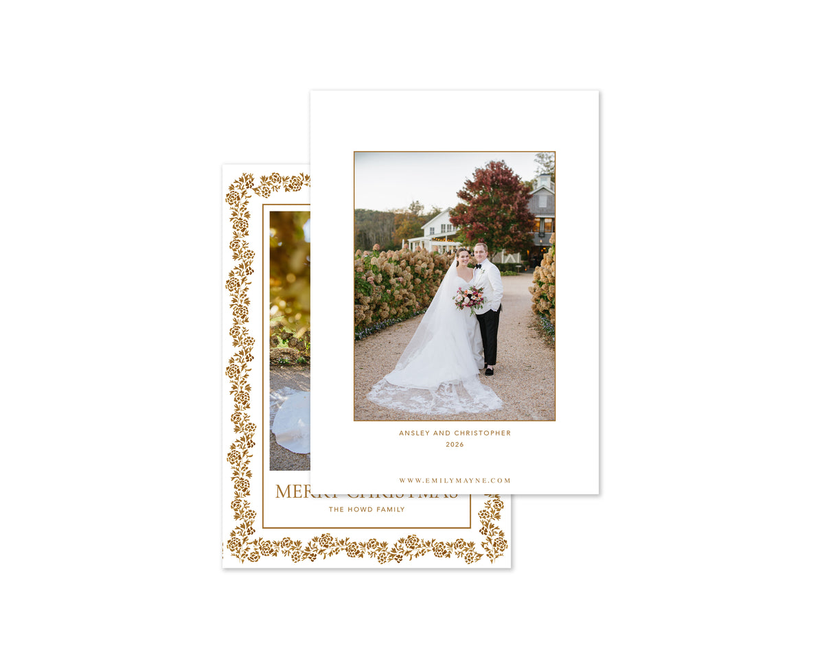 Heritage Garland Personalized Christmas Cards - Bronze