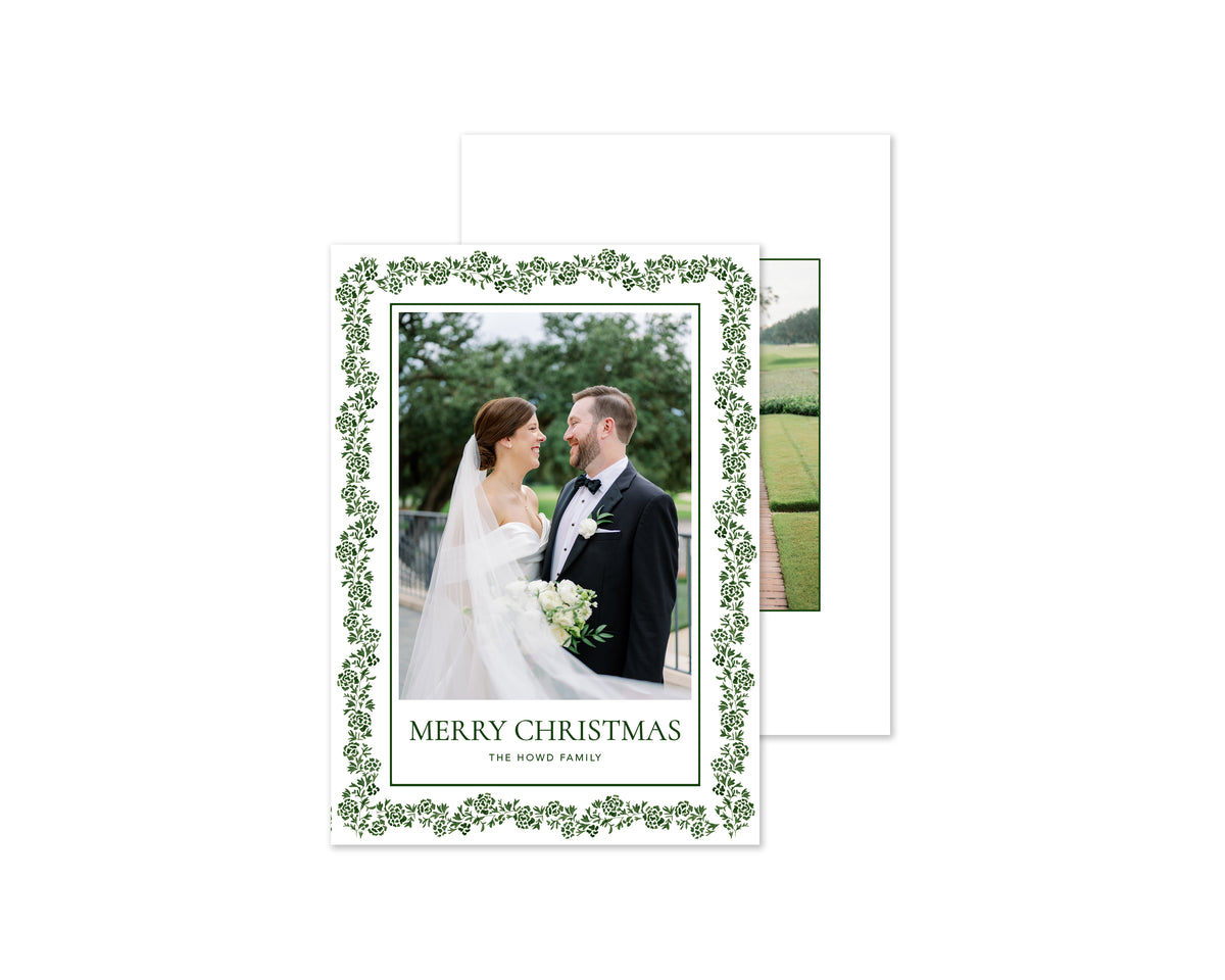 Heritage Garland Personalized Christmas Cards - Green