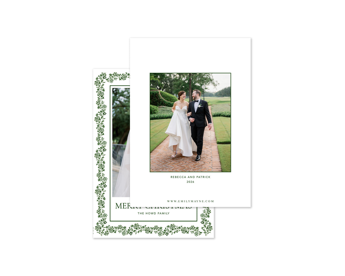 Heritage Garland Personalized Christmas Cards - Green