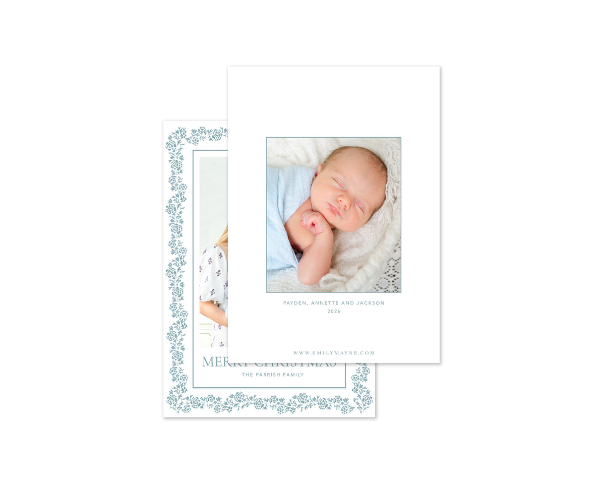 Heritage Garland Personalized Christmas Cards - Mist