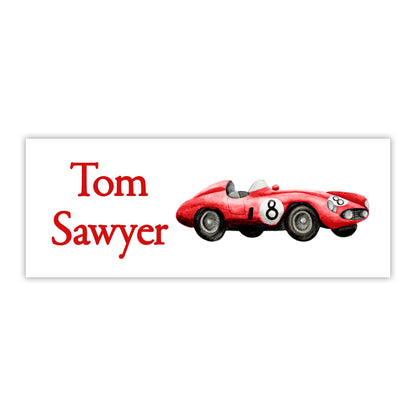 Red Race Car Water Resistant Labels
