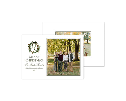 Magnolia Wreath Personalized Christmas Cards - Green