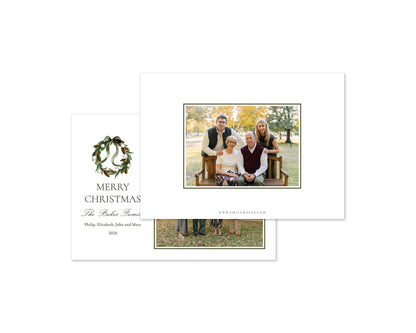 Magnolia Wreath Personalized Christmas Cards - Green