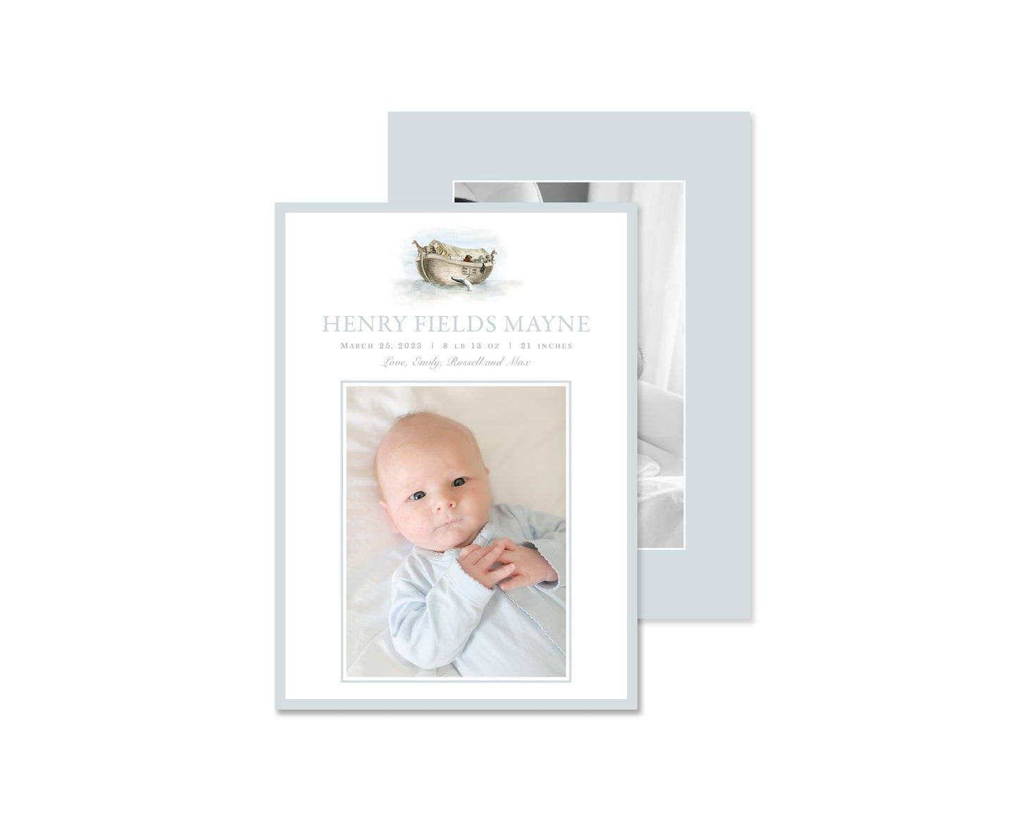 Classic Blue Noah's Ark Birth Announcement