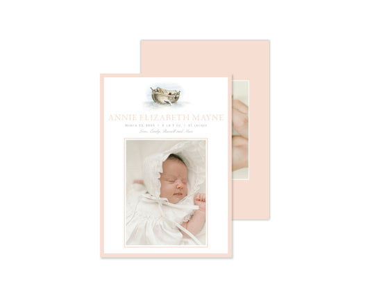 Classic Pink Noah's Ark Birth Announcement