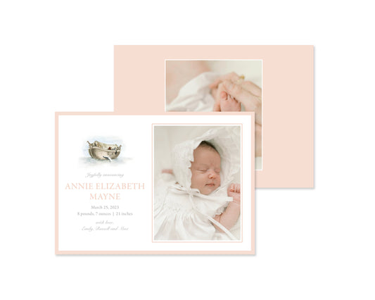 Classic Pink Noah's Ark Landscape Birth Announcement