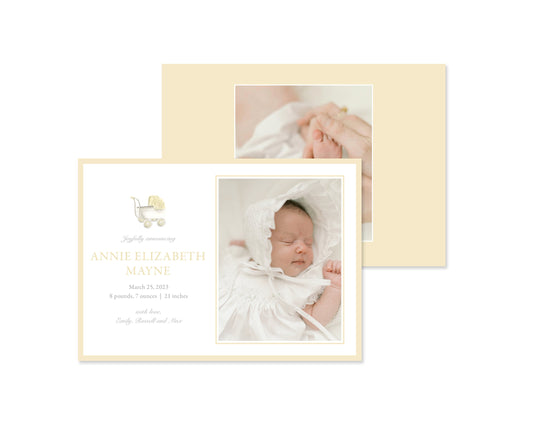 Gender Neutral Pram Landscape Birth Announcement