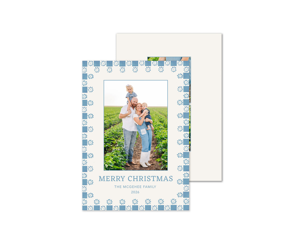 Quilted Personalized Christmas Cards - Blue
