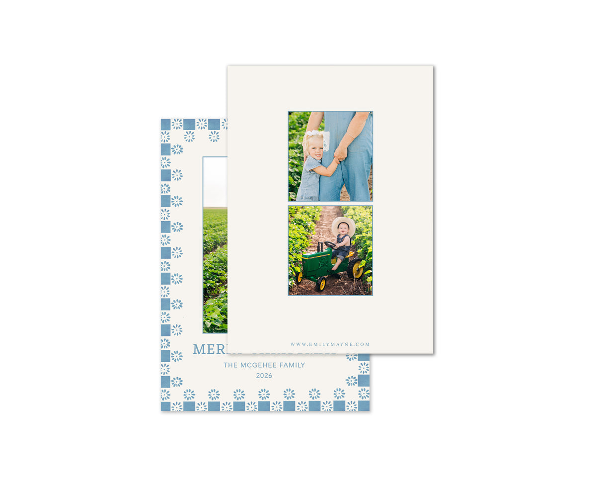 Quilted Personalized Christmas Cards - Blue