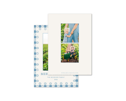 Quilted Personalized Christmas Cards - Blue