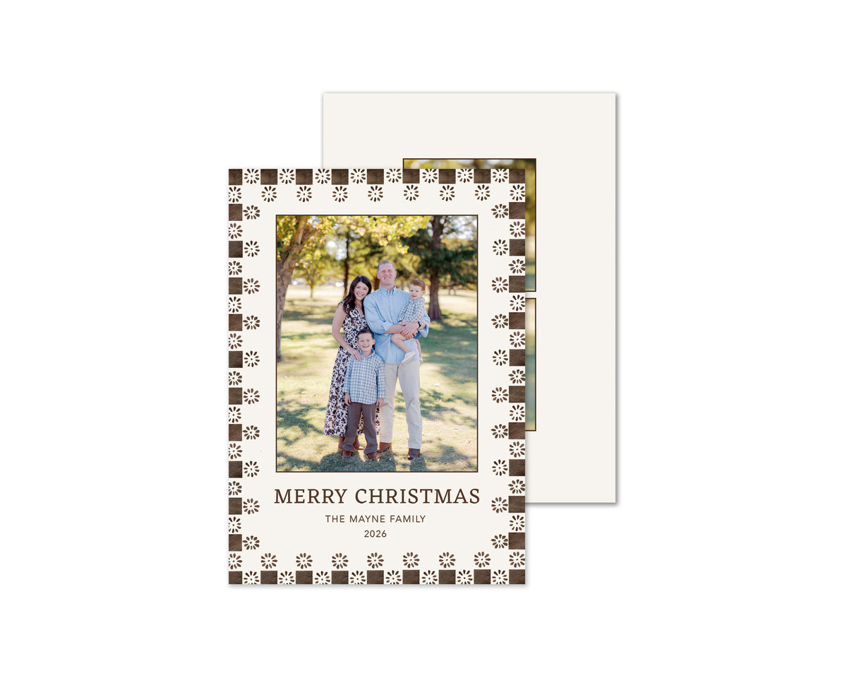 Quilted Personalized Christmas Cards - Brown