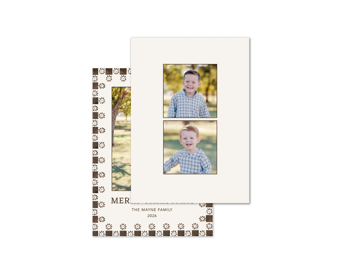 Quilted Personalized Christmas Cards - Brown