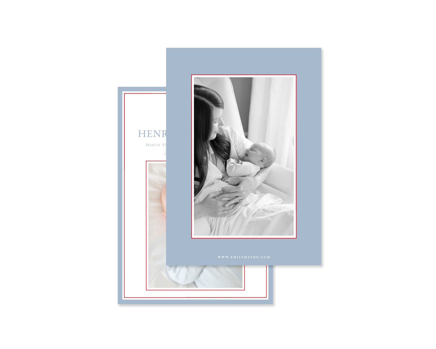 Blue and Red Rocking Horse Birth Announcement