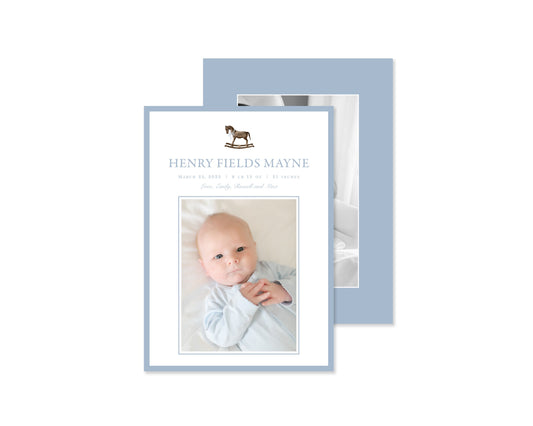 Little Boy Blue Rocking Horse Birth Announcement