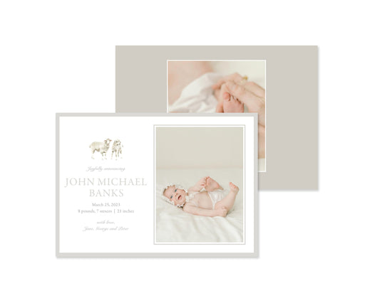 Gender Neutral Sheep Landscape Birth Announcement