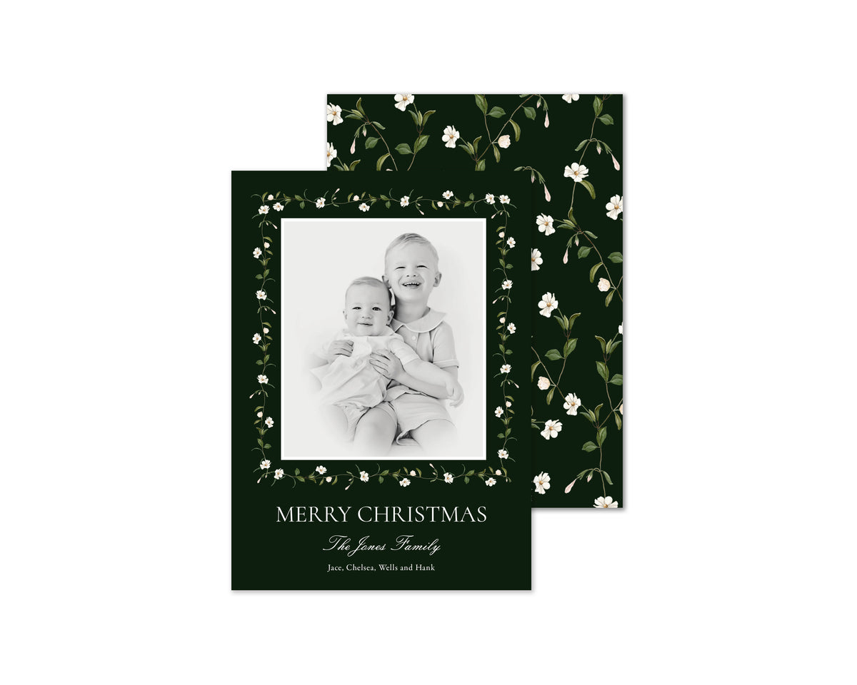 Snow Vine Personalized Christmas Cards - Green