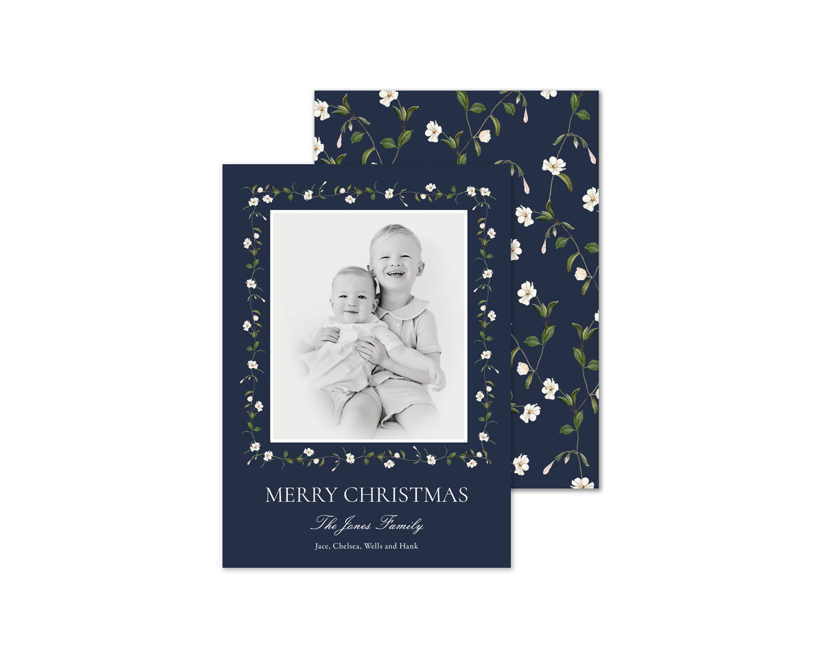 Snow Vine Personalized Christmas Cards - Navy