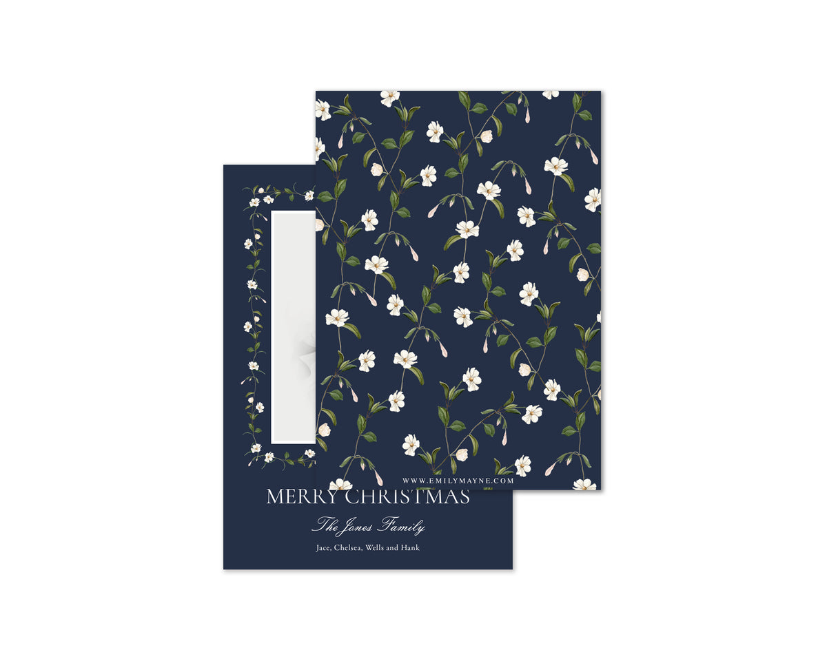 Snow Vine Personalized Christmas Cards - Navy