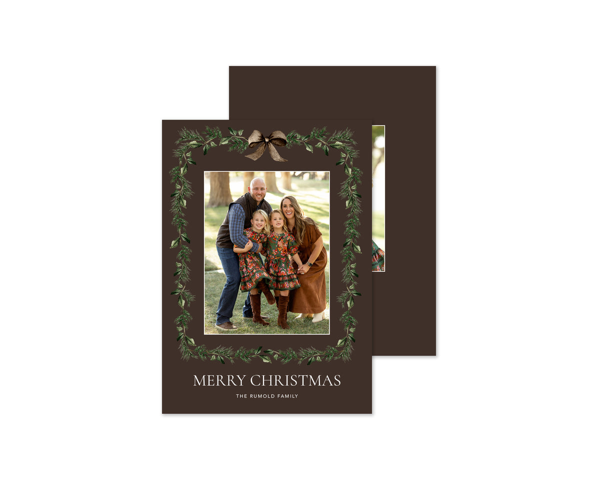 Traditional Garland Personalized Christmas Cards - Brown