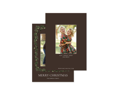 Traditional Garland Personalized Christmas Cards - Brown