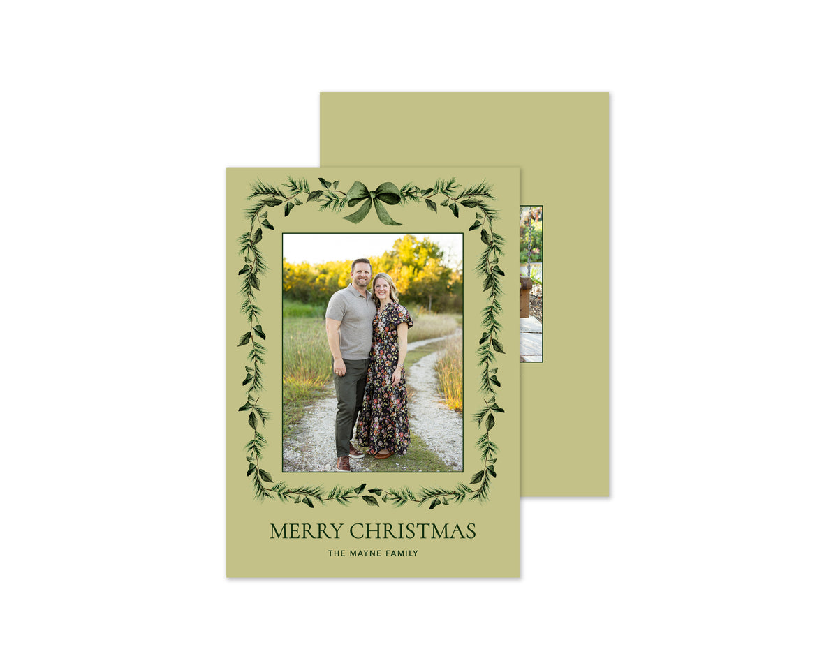 Traditional Garland Personalized Christmas Cards - Chartreuse