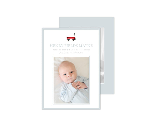 Classic Blue Wagon Birth Announcement