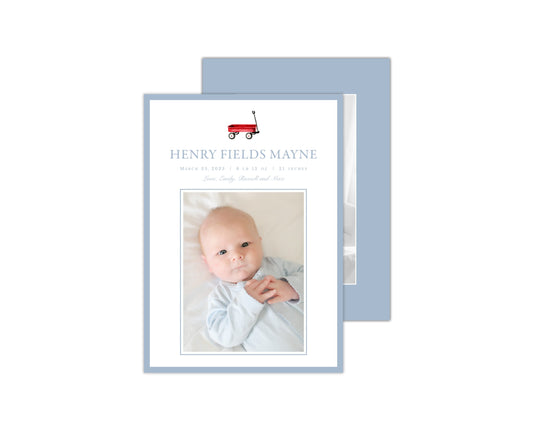 Little Boy Blue Wagon Birth Announcement