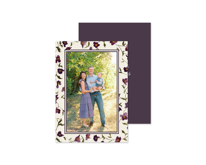 Winter Flowers Border Personalized Christmas Cards - Plum