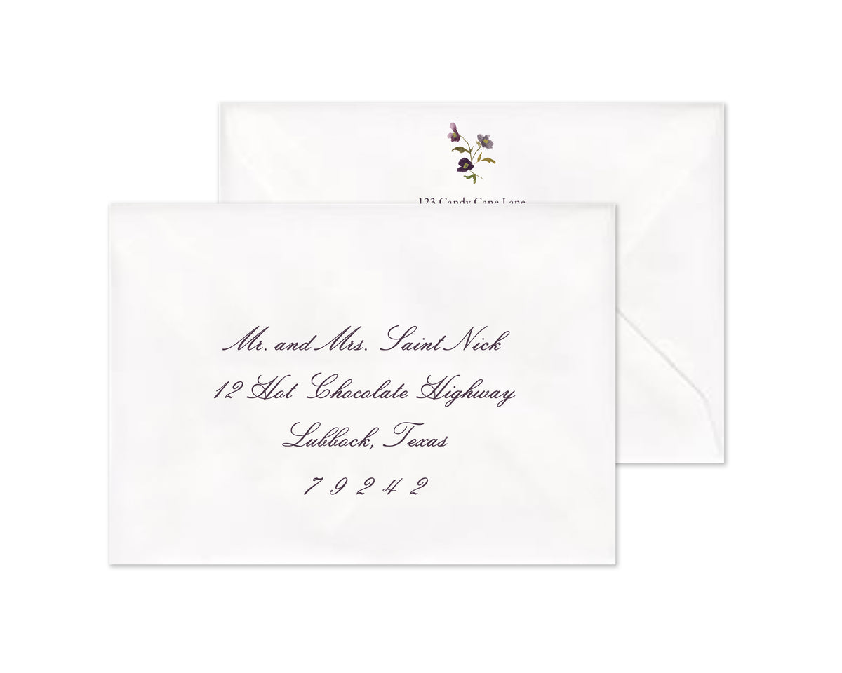Winter Flowers Border Personalized Christmas Cards - Plum