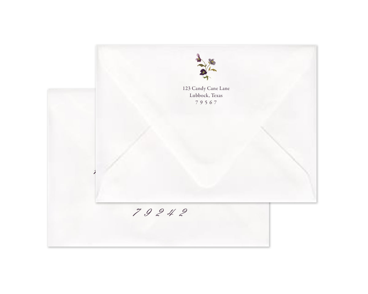 Winter Flowers Border Personalized Christmas Cards - Plum