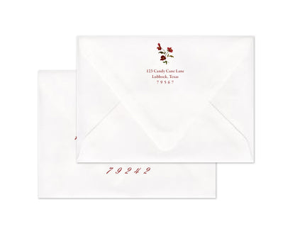 Winter Flowers Motif Personalized Christmas Cards - Red