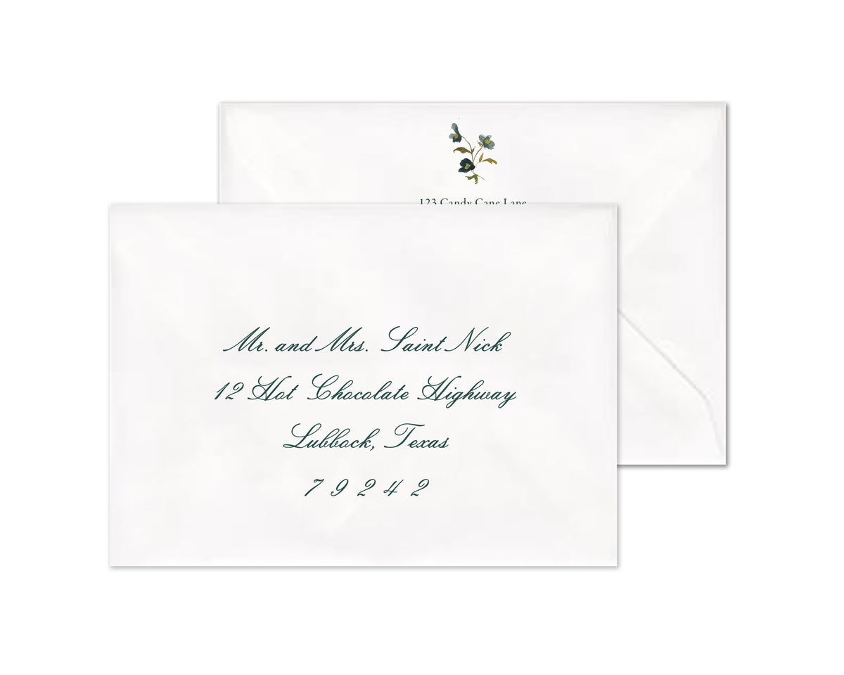 Winter Flowers Motif Personalized Christmas Cards - Teal