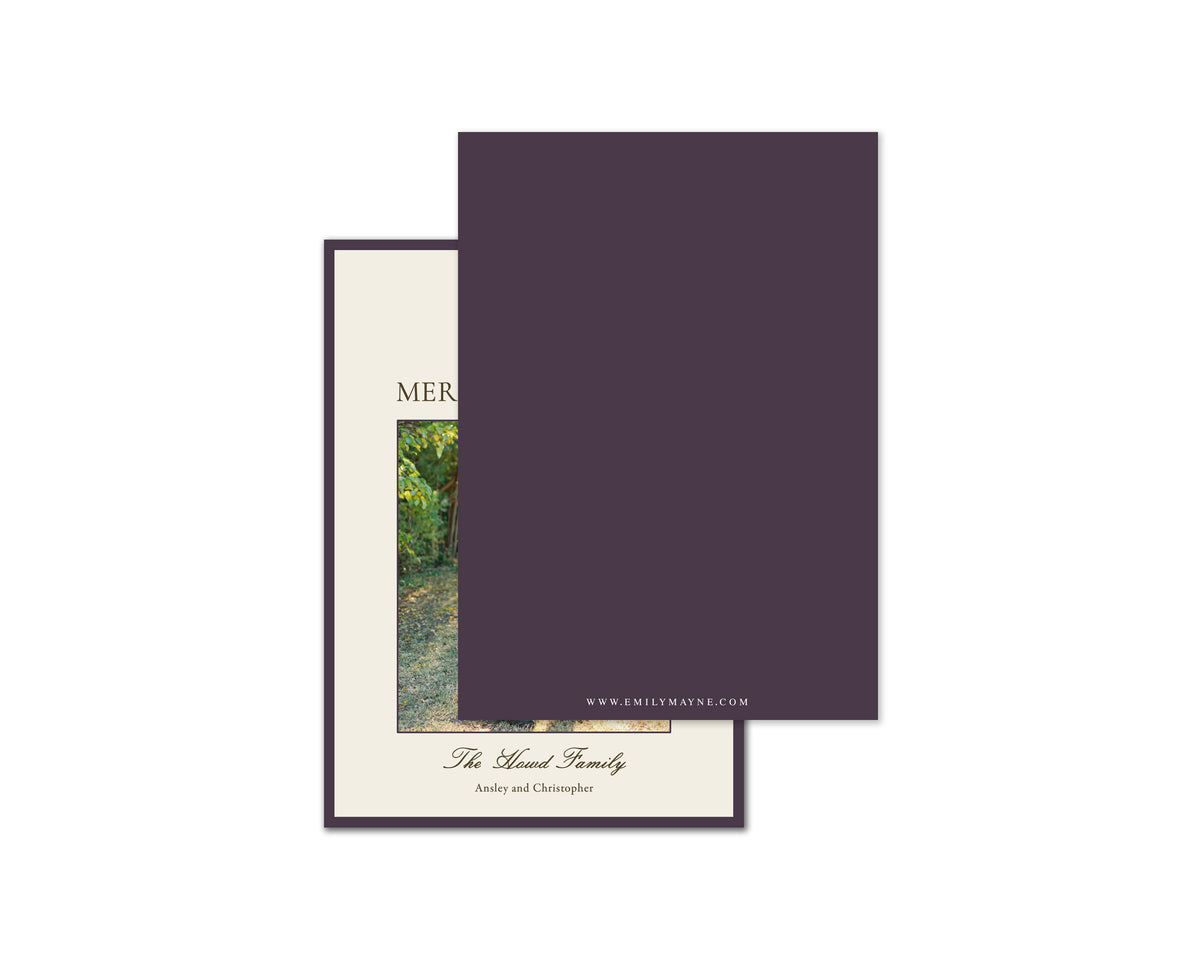 Winter Flowers Motif Personalized Christmas Cards - Plum
