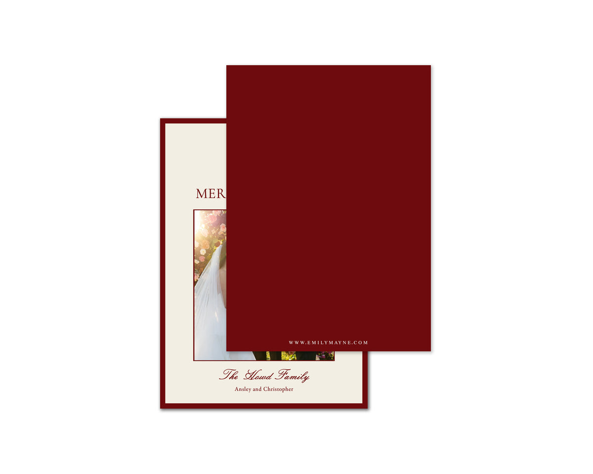 Winter Flowers Motif Personalized Christmas Cards - Red