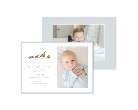 Classic Blue Zoo Landscape Birth Announcement