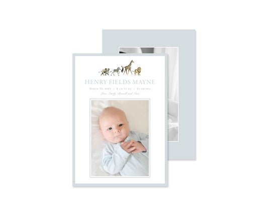 Classic Blue Zoo Birth Announcement